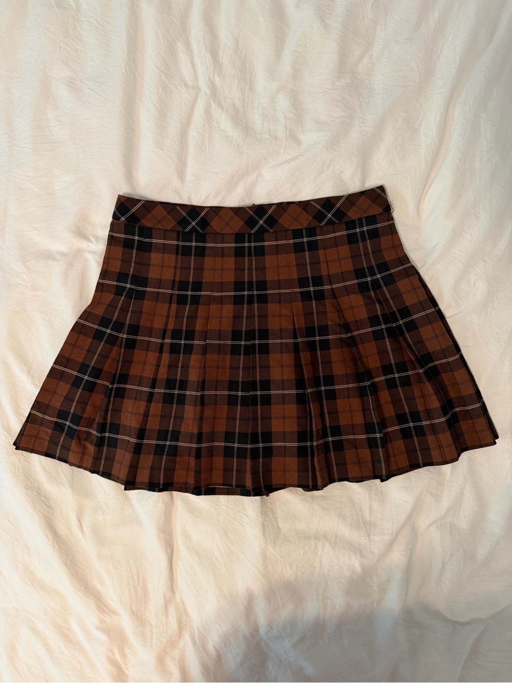 Sunday Best Brown Plaid Pleated Mini Skirt